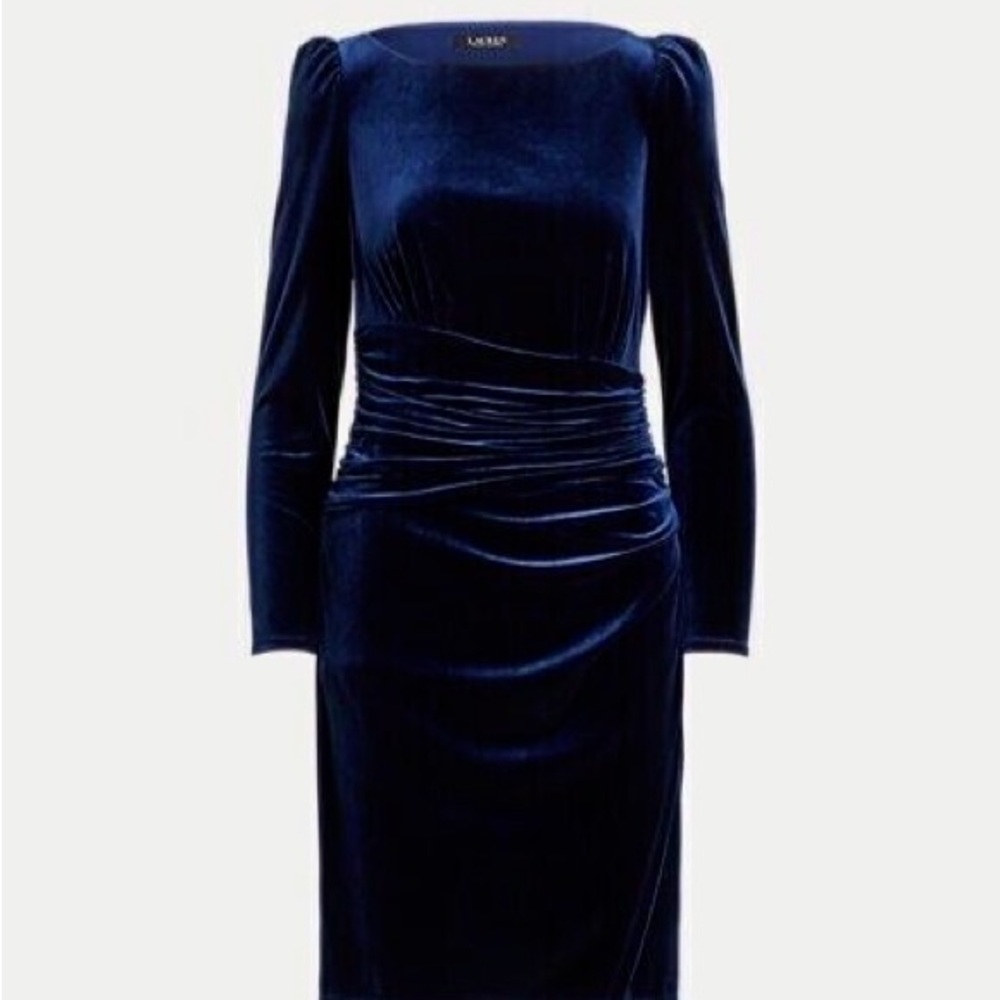Lauren Ralph Lauren Navy Velvet Midi Dress - Picture 4 of 6